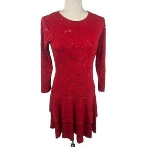 New Michael Kors Red Currant Tiered Dress Sequined Party Cocktail Size Medium